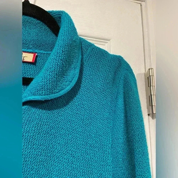 Beyond Threads Turquoise Knit Collared Cardigan Large Shell Buttons Size M - Picture 3 of 11